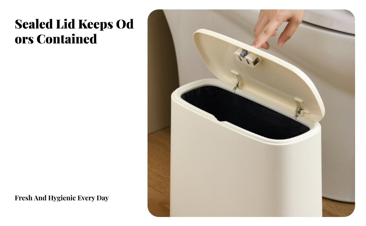 Narrow Lavatory Garbage Bin Space-Saving Design Trash Can with Lid Easy to Clean Lidded Trash Can for Renters, Toilet Side, Bedroom, Kitchen