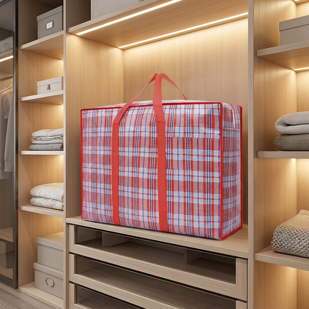 Sturdy Moving Bags and Laundry Bags, 105.6L Breathable Storage Bag with Zipper, Reinforced Stackable Woven Polypropylene for Shoes and Moving