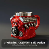 V8 Engine Mug Unique Gift V8 Powerplant Coffee Mug Stainless Steel Liner 3D Mechanical Coffee Cup for Mechanics, Fathers, Garage, Desk Decoration