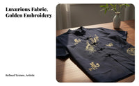 Men's Tang Suit Shirt, Short Sleeve, Embroidered Phoenix, Chinese Style, Summer, Elderly