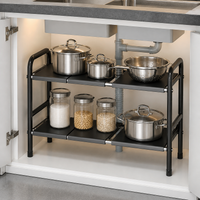 Matte Black Under Sink Organiser, Adjustable Width 525-880mm Metal Pull Out Drawers for Cabinets, Under Sink Storage for Cleaning Supplies