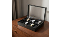 Carbon Fiber Watch Box Clear View Lid Watch Collection Organizer Men's Jewelry Organizer Secure Metal Clasp