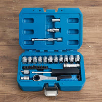 29 Pieces Adapter Included Pass-Through Socket Set CR-V Steel 12-Point Socket Wrench Set Extension Bar Compact Design for Mechanics