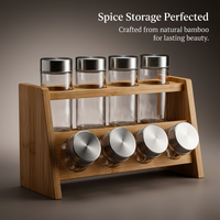 Bamboo Spice Rack with Jars, Countertop Spice Rack Organizer, Two-Tier Spice Rack Small Kitchen, Spice Organiser for Pantry