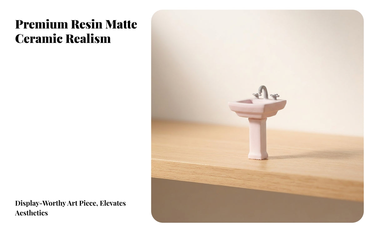Miniature Sink with Pedestal | Detailed 1/64 Scale Design, Mini Pedestal Sink, for Dollhouses