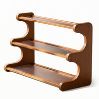 Compact Wooden Desktop Rack Ribbed Tabletop Shelf with Rounded Corners Natural Tabletop Shelf Sturdy for Coffee Station
