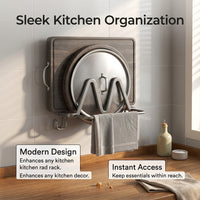 Cabinet and Kitchen Cupboard Lid Organizer for Home Cooks, Wall Mount Rack and Pan with Adjustable Cutting Board for