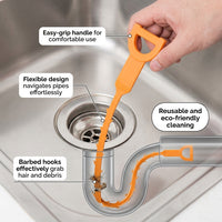Hair remover drain cleaner, flexible clog long hook for shower and sink, for homeowners