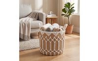 Open-Top Woven Laundry Basket Decorative Laundry Basket with Handles Round Hamper with Handles Versatile for Living Room