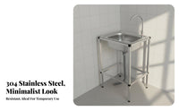 Single Bowl Sink with Stand Reinforced Bracket Freestanding Stainless Steel Sink Rust-Resistant Portable Wash Station for Tenants, Rental Property