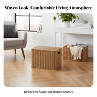 Wheeled Rattantype Chest With Lid Underbed Box Large Capacity for Under Bed