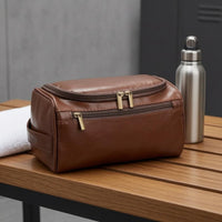 Front Zipper Pocket Barrel Toiletry Bag PU Leather Cosmetic Bag Glossy Finish Travel Cosmetics Case