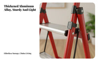 Foldable Folding Step Ladder Lightweight Aluminum Household Ladder Space Saving Portable Step Stool Stable Triangular Structure for Homeowners, DIY Enthusiasts, Seniors, Indoor, Kitchen, Office, Living Room
