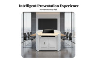 Multi-Functional Multimedia Lectern Cold-Rolled Steel Construction Teacher Presentation Desk Minimalist Design Electronic Lectern Storage Cabinet Rust for Teachers, Speaker S, Classrooms, Conference Rooms, Lecture Halls, Auditoriums