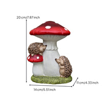 Fungus Statue with Hedgehogs Ceramic Fungus Hedgehog Figurine Toadstool Ornament Whimsical Cute for Gardeners, Patio