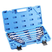 6 Pieces Ratcheting Box Wrench Set Long Handle Double-Ended Wrenches with Swiveling Heads -Finished Hand Tools for Home Mechanics