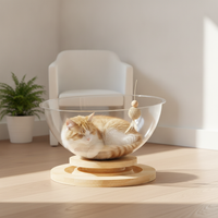 Space Capsule Cat Bed with Turntable Toy, All-Season Semi-Enclosed Pet House