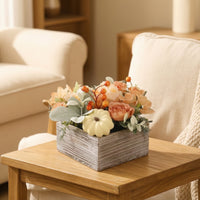 Flower Arrangement with Wooden Pot Rustic Flower Arrangement with Wooden Vase No Watering Artificial Floral Centerpiece for Thanksgiving