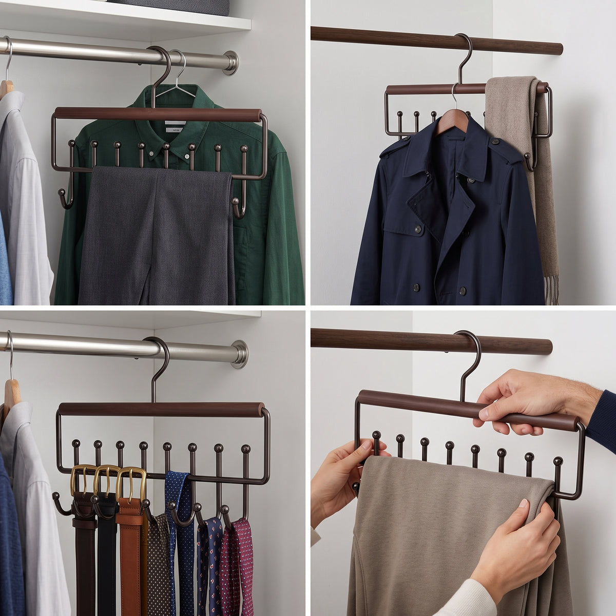 Cavvry Wooden Wave Hanger for Straps, Belts, Scarves, and Underwear