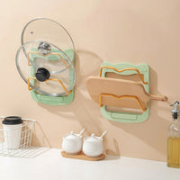Pot Lid Holder and Lid Rack, European Style Rack for Pan Lid Holder, Wall Mounted No Drill Storage for Cutting Boards and Kitchen Tools