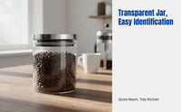 Transparent Glass Storage Jar with Stainless Steel Lid, Airtight Container for Grains, Candy, Tea, Modern Minimalist Kitchen