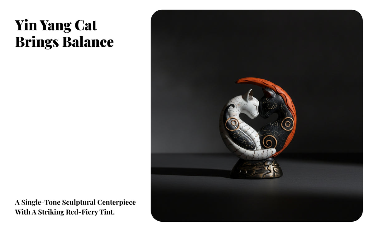 Decorative Cat Ornament | opposing cats design, Carved Resin Construction, Cat Figurine, for Office