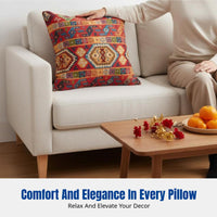 New Year Red Bohemian Jacquard Pillow Cover, Ethnic Geometric Accent for Sofa or Chair