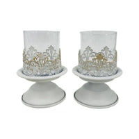 2 Pieces Clear Candlestick with Glass Wind Protect Cylindrical Candle Holder with Glass Chimney Wide Storm Candle Holder Hollow for Dining Table