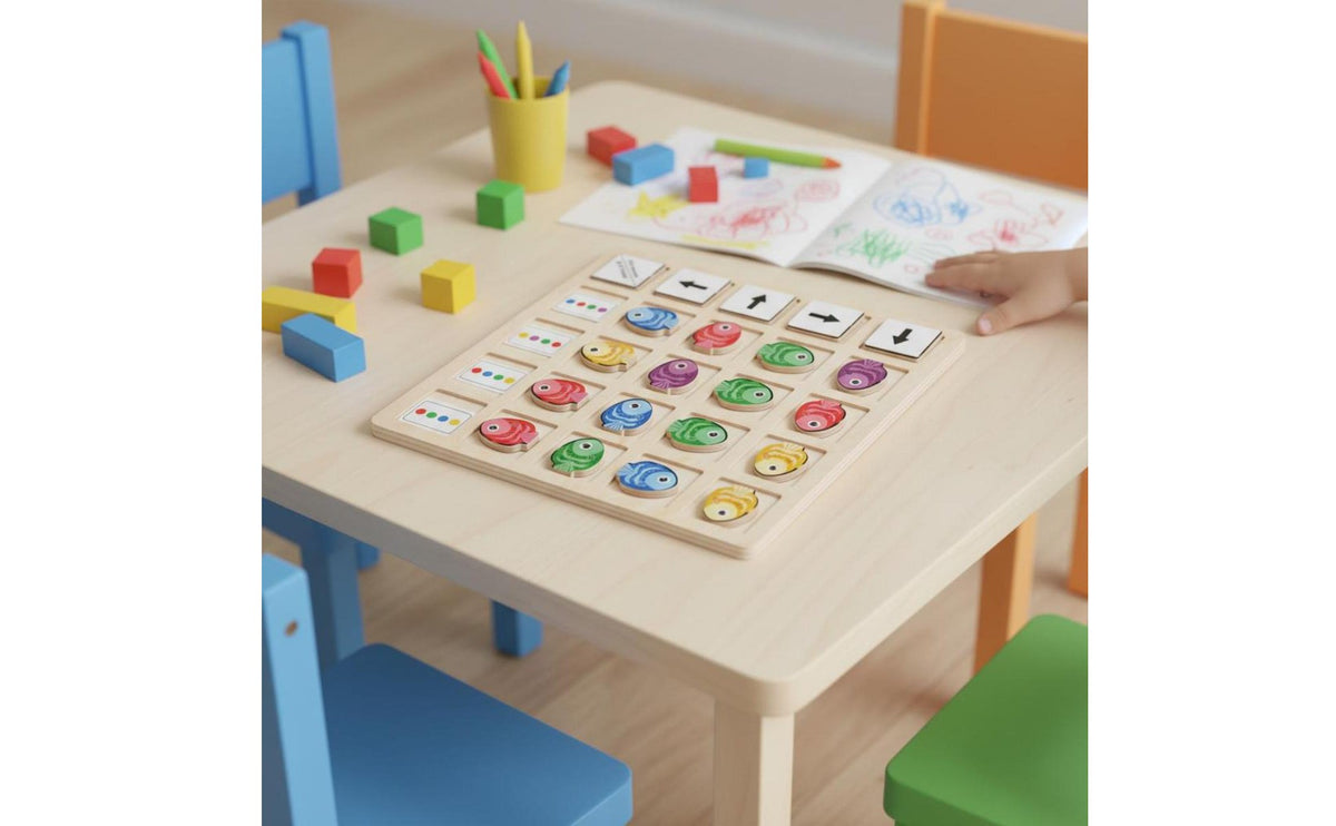 Improves Concentration Aquatic Creature Direction Matching Game Directional Awareness Wooden Color Sorting Brain Teaser Early Learning Reasoning Grid for Preschoolers, Kids, Toddlers, Kindergarten, Classroom
