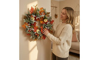 Maple Leaf Wreath Faux Wreath with Pumpkins Indoor Realistic for Entryway, Thanksgiving