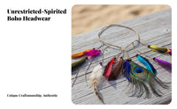 Peacock Feather Hair Accessory Handmade Bohemian Feather Hairband Adjustable Size Hippie Tassel Headpiece for Kids, Festivals, Costume Events, Parties