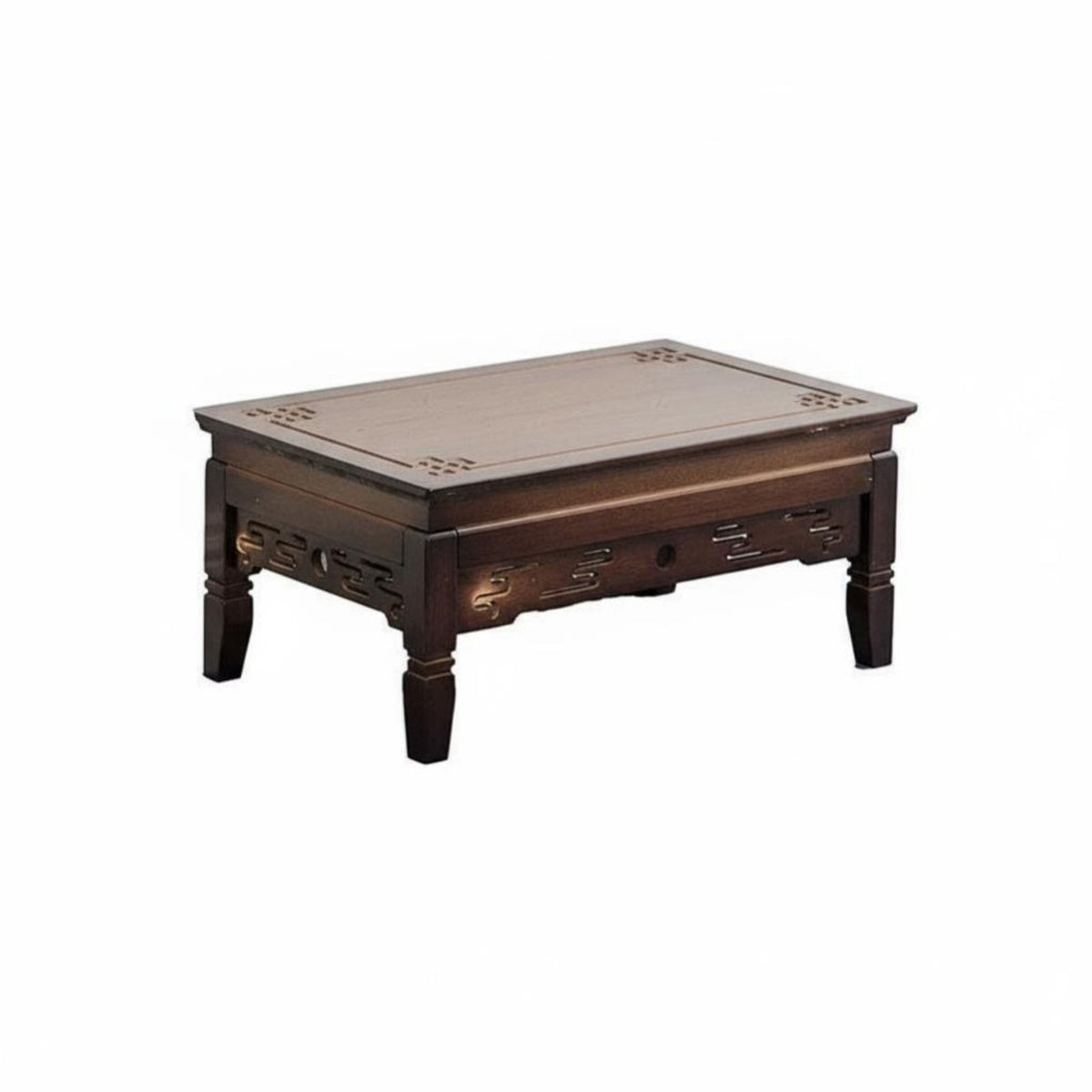 Traditional Chinese Design Low-Height Oriental Pedestal Hollow-Carved Details Plant Stand Polishedly Polished Finish Indoor Furnishing Sturdy Construction for Art Enthusiasts, Collectors, Living Room, Bedroom, Entryway, Balcony