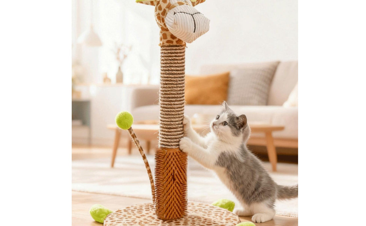 Interactive Coiled Ball Creature Shaped Cat Scratcher Stable Base Striped Horse Cat Climbing Frame Long-Lasting Materials Sisal Scratching Post for Kittens, Cats, Indoor