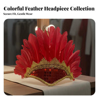 Feather Headdress Colorful Feathers Tribal Design Headpiece Carnival Feather Headband Vision-Catching Design Vegas Costume