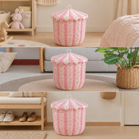 Paper Rope Woven Storage Basket Circus Stripe Hamper for Kids Room Decor and Laundry