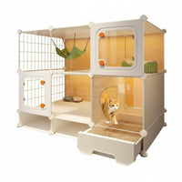Spacious Interior Multi-Level Feline Villa with Integrated Litter Box Easy to Clean Multi-Level Feline Kennel Good Ventilation Pet Furniture Breathable Mesh for Indoors, Indoor, Living Room, Bedroom