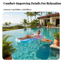Inflatable Pool Lounger with Armrests Cooling Mesh Seat Water Lounger Portable Water Recliner Raft for Adults, Beach, Lake, Vacation