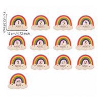 13 Pieces Rainbow Milestone Plaques with Base Boho Wooden Milestone Plaques