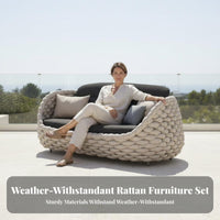 4 Pieces Waterproof 4-Piece Woven Sofa Set Weather-Resistant Patio Seating Sun-Proof Garden Lounge Group Water Repellent for Homeowners, Families, Adults, Balcony, Sunroom, Backyard, Porch