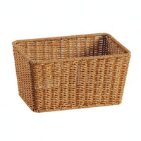 Handwoven Rectangular Woven Basket Reinforced Rim accessibleTop Storage Basket Iron Frame Light Brown for Kitchen Counter, Table Display