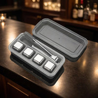 Storage Box with 12 Reusable Chilling Cubes for Home Bar, Stainless Steel Whisky Stones Gift for Him and Men, Food Grade Chilling Rocks