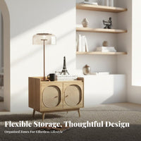 Minimalist aesthetic Nightstand with Rattan Drawer sturdy Wood Legs Rattan Front Nightstand Space-Saving Bedside Table Easy to Assemble for Homeowners, Apartment Dwellers, Students, Bedroom, Small Spaces, Guest Room