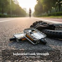 2 Pieces Folding Bike Pedals Space Saving Foldable Flat Pedals With Reflectors Reflective Strips for Storage