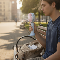 Portable USB Rechargeable Mini Handheld Desk Fan with 3-Speed Settings and Base