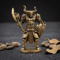 Miniature Bull Warrior Figurine with Axe Mini Brass Bull Statue with Buckler Detailed Desk Toy Metal for Collectors, Gamers, Bookshelf, Display Cabinet