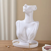 Mannequin Bust with Tray Glossy Jewelry Display Bust Necklace Holder with Base Multi-Functional for Vanity Table, Dresser
