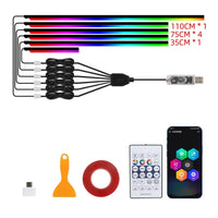 6 Pieces Acrylic Interior Car LED Lights App Controlled Car Ambient Lighting Kit Acrylic Light Strips Multicolor for Drivers
