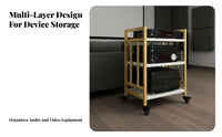 Large Capacity Multi-Tier Amplifier Stand Stable Steel Frame Mobile Audio Equipment Cabinet Easy Assembly Multi-Tier Equipment Shelf Heavy Duty for Audiophiles, Studio, Living Room