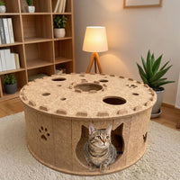 Felt Cat Bed with Tunnel Design, Semi-Enclosed Cat Bed for Indoor Cats, Enclosed Cat Bed and Hideaway for Kitten Play, Foldable Passageway Network