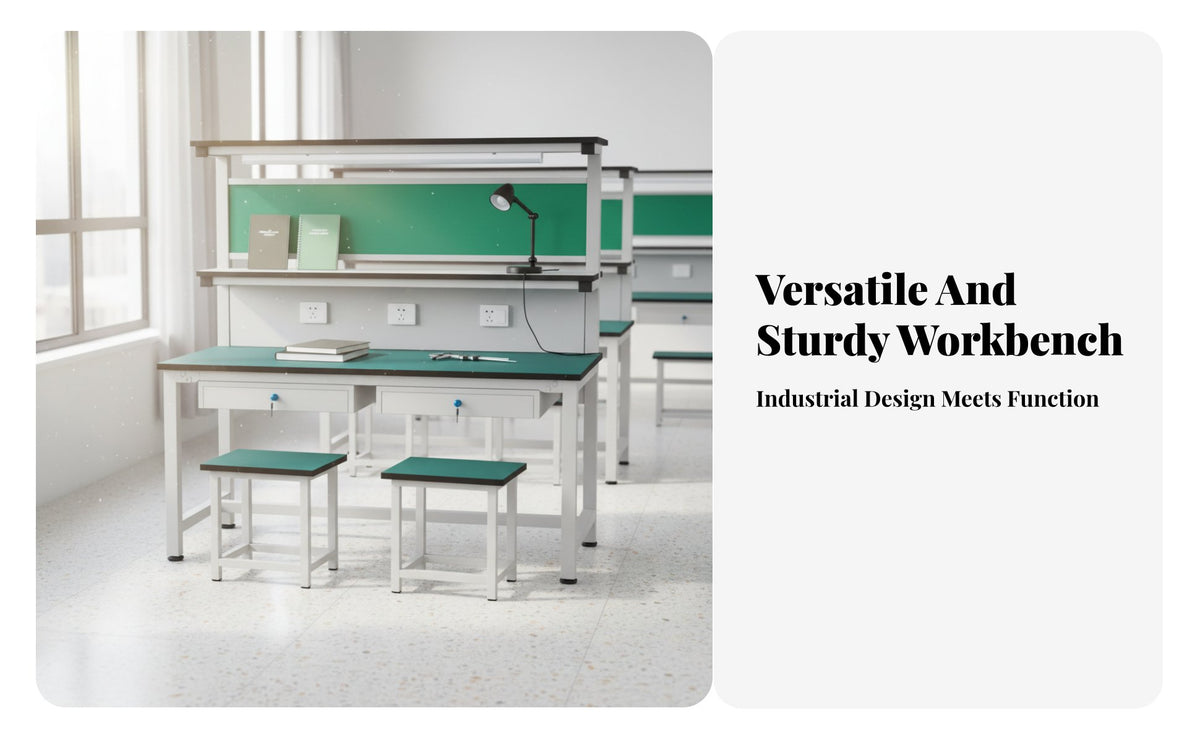 Sturdy Steel Frame Anti-Static Workbench Stable Construction Heavy-Duty Work Table Wear-Resistant Heavy Duty Work Table Built-in Power Outlets for Mechanics, Technicians, Factory Workers, Laboratoryoratory Oratory, Studio, Basement